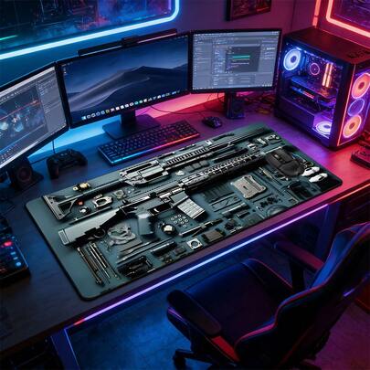 Alfombrilla de ratón grande con diagrama de piezas de armas, base de goma antideslizante extendida, diseño de desensamblaje de armas tácticas, accesorio de computadora duradero para escritorio de oficina y configuración de juegos, regalo ideal para entusiastas de las armas y fanáticos de los juegos de disparos en primera persona