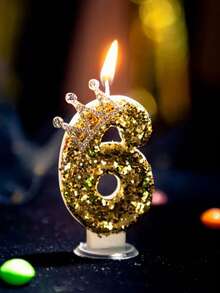 1支金色皇冠糖霜蜡烛，生日蛋糕蜡烛装饰，烘焙甜点派对蛋糕装饰蜡烛 - 6 YEARS - 查看 7