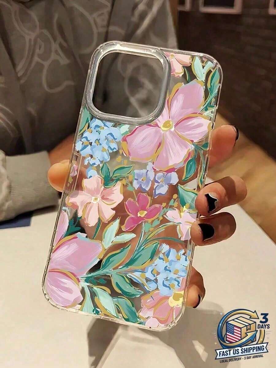 [3-Day Delivery]Flower 1pc Shock-Absorbing Transparent Floral Leaf Design Phone Case, Vivid Pink Orchid Pattern, Compatible With IPhone 17 16 Pro Max, 15/14 Plus, 13/12/11 And Series Waterproof Anti-Fall Scratch Resistant - 1 cái - Xem 1