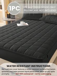 1件装防水六边拉链床垫保护套，绗缝舒适床笠，适用于15厘米/6英寸厚床垫，适用于单人床、双人床、大号床，透气静音，防尘，黑色，亲肤，可机洗，优质拉链床垫套，理想的家居装饰，完美的节日礼物 - 黑色(床單高15cm) - 查看 3