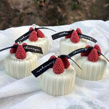 INS 裱花奶油草莓蛋糕香氛蜡烛，生日礼物，摄影道具，香氛，仿真水果 - 均碼 - 查看 3