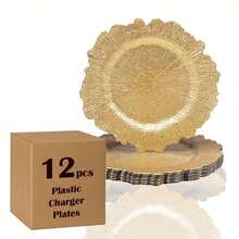 12/36 Pcs 13 Inch Floral Reef Charger Plates, Elegant Table Setting Chargers For Wedding Party & Home Dining Table Decoration - 金色 - 查看 9