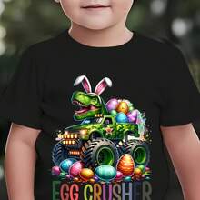 Jungen modisches Dinosaurier Cartoon Muster Kurzarm T-Shirt, lässige Outdoor-Bekleidung für den Sommer, NY-DX5321 - Schwarz - Übersicht 1