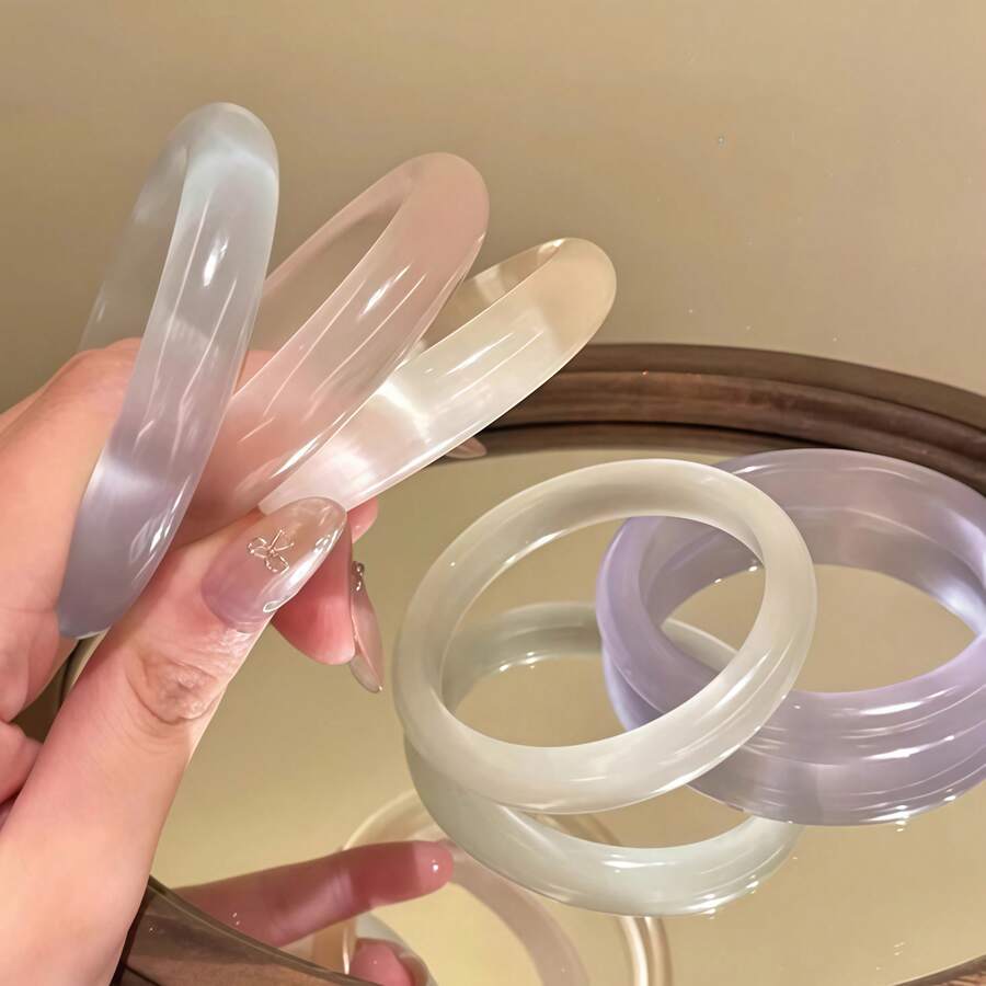 猫眼玉手镯，天然石手链，简约时尚幸运手镯，新款中国风女士手链，多种颜色可选 - 月光白色 - 查看 1