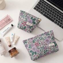 Purple Floral Makeup Bag, Large Capacity, Lipstick Storage Bag, Handheld Purple Makeup Bag, Large Capacity, Compartmentalized - bé nhỏ - Xem 3