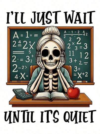 1pc/2pcs/3pcs Skull Teacher Blackboard Math Problem Heat Transfer Stickers, Suitable For DIY T-Shirts, Jeans, Pillows, Backpacks, Hats And Sofa Covers, Waterproof, Fade-Resistant, Durable Plastic Stickers, Funny Pattern, Textile Decoration, Clothing Embellishment, Crafts Hobby