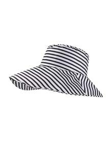 1顶波西米亚风可折叠夏季条纹渔夫帽，女士新款长檐防晒帽，时尚宽檐帽 - A - 查看 10