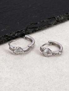 1 đôi bông tai hình học bằng thép không gỉ dành cho nam giới - Bạc - Xem 3