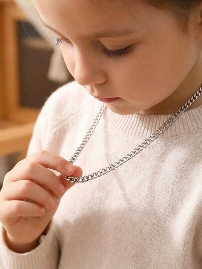 1pc Simple Cuban Chain Necklace Stainless Steel Jewelry For Boys Girls Kids For Daily Wear Jewelry Accessory Gift