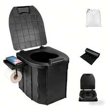 Cepasei Camping Toilet, Portable Toilet For Adults, Portable Travel Folding Toilet With Lid And Paper Holder, Compact Potty For Car, Camp Toilet Portable Toilet For Camping, Hiking,Truck, RV, Beach - Black - View 12