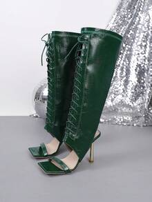 Giày sandal cao gót quai ngang thanh lịch dành cho nữ, thích hợp đi làm. - Màu xanh lá cây đậm - Xem 11