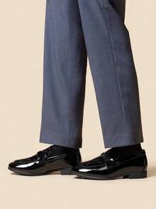 Boys Dress Shoes Slip-On Loafers Tuxedo Patent Classic Velvet Shoes(Runs Small, Please Order One Size Up) - màu đen - Xem 5