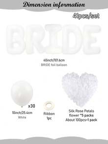 30/36/41件組新娘氣球套裝 - 40英吋白色BRIDE橫幅裝飾 霧面白色乳膠氣球 + 人造花瓣 適用於新娘派對、單身女郎派對、婚禮訂婚裝飾、新娘房裝飾、準新娘用品 - 白色 - 查看 8