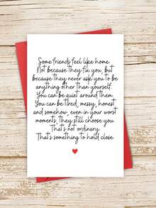 1 pieza "Algunos amigos se sienten como en casa" Elegante tarjeta de con sobre - Diseño de caligrafía y corazón, ideal para cumpleaños, agradecimiento y mejórate, perfecta para mujeres, hombres, colegas y maestros, página interior en blanco - Ver 2