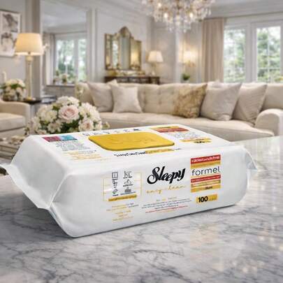 Lingettes humides jaunes, lot de 100, pour le nettoyage de la cuisine, de la salle de bain et du bureau.