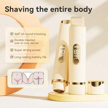 女士双头电动剃须刀，体毛修剪器，脱毛器，私密部位毛发修剪器 - 杏色 - 查看 3