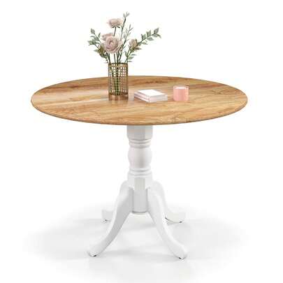  COSTWAY Farmhouse Round Dining Table, Wood Table With Circular Top, Graceful Crossed Legs, 4-Seater Table For Kitchen, Dining Room, Living Room, Walnut & White