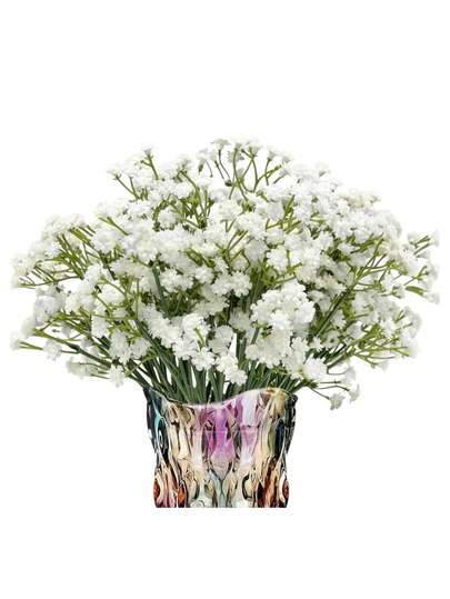 1支21英寸人造白色满天星花，不掉毛设计 - 非常适合用作婚礼中心装饰、家居装饰和花瓶填充物