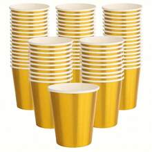 10pcs/20pcs/50pcs Gold Disposable Paper Cups, Elegant Metallic Gold Party Cups For Coffee, Milk, Hot Tea, Weddings, Family Gatherings, Birthdays, Housewarming, Gender Reveal, Christmas, Halloween, Easter - Gold - View 6