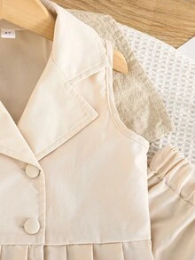 Girls' Elegant Sleeveless Collared Top And Solid Color Pants 2 Pieces Set, Suitable For Formal Occasions And Celebrations - Apricot - View 4