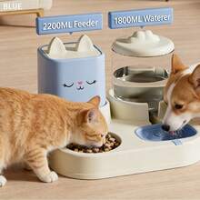 Pet Cat And Dog Food Bowl, Automatic Water Dispenser For Cat And Dog Food, Double Bowl Drinking Bowl Integrated Blue Version - 5L - Xem 5