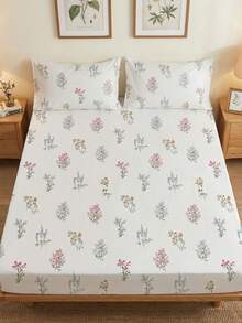 3 Stücke Baumwoll-Bettwäsche-Set mit Ditsy-Blumenmuster, bestehend aus 1 Spannbettlaken + 2 Kissenbezügen, in den Farben Lila, Rosa und Gelb, geeignet für Schlafzimmer und Studentenwohnheim, perfektes Geschenk für Feiertage und alle Jahreszeiten, weich und hautfreundlich, Wohnessentielle im amerikanischen Landhausstil - Verschiedenfarbig - Übersicht 10
