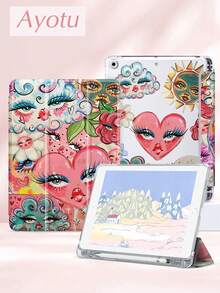 Ayotu 1pc Long Lashes, Lips & Cloud Double-Sided Printed Protective Case, Compatible With  10.2" 2021/2020  9th/8th Gen, Compatible With Samsung Galaxy Tab A8 10.5" 2022, With Pen Holder, Support Auto Sleep/Wake Cover - 查看 2