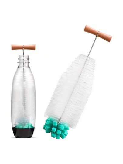 Ergonomic Handle White Bristle Green Sponge Kitchen Cleaning Brush, Multi-Functional Sponge Brush For Cups, Suitable For Glass And Plastic Bottles, Powerful Cleaning Without Damage