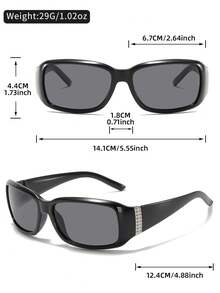 1 Pair Y2K Rhinestone Embellished Oval Sunglasses, Face-Flattering Design, Rhinestone Temples For Refined Look, Gradient Lenses For Sun Protection And Stylish Vibe - Multicolor - View 3