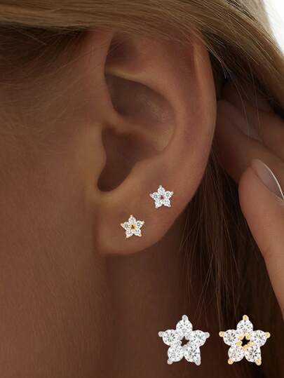 1pc 925 Sterling Silver Cubic Zirconia Small Flower Stud Earrings, Friendship, Bridesmaid, Birthday, Christmas, Valentine's Day Gift For Women, Men, Teens