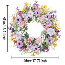1Pc Artificial Daisy Wreath For Front Door Green Leaf Wreath Spring Summer All Seasons Wreaths For Home Wall Wedding Festival Farmhouse Porch - Multicolor - View 5