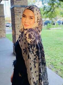 1 chiếc khăn trùm đầu nữ kiểu Bohemian cổ điển in hoa, chất liệu viscose mềm mại, chắn gió, thích hợp cho phong cách đường phố mùa xuân/hè, phụ kiện hàng ngày đa năng. - Lạc đà đen - Xem 2