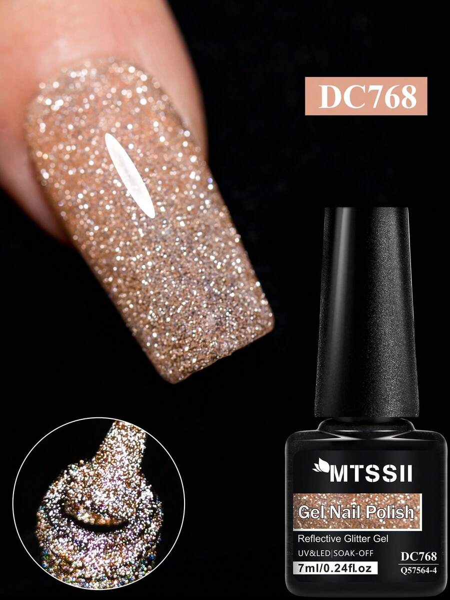 Mtssii 7ml Champagne Gold Sliver Reflective Nail Gel Polish Sparkling Shining Glitter Pink Red Color Nail Supplies Semi Permanent Soak Off UV Gel Varnish Sparkle Effect Nail Art Manicure - 彩色 - 查看 1