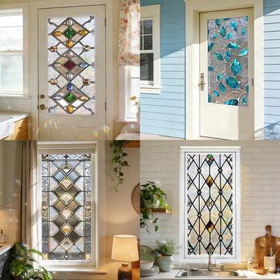 1/5 stuks Boheemse kleurrijke raamfolie, statische decoratieve sticker met regenboogprisma-effect, geschikt voor huis, keuken, woonkamer, deur en raam, lijmvrij