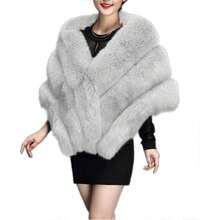 1  Elegant    Polyester    Women Long Shawl Cloak Cape   Winter  Warm   Faux Fox Fur  For Party - Màu Xám nhạt - Xem 1