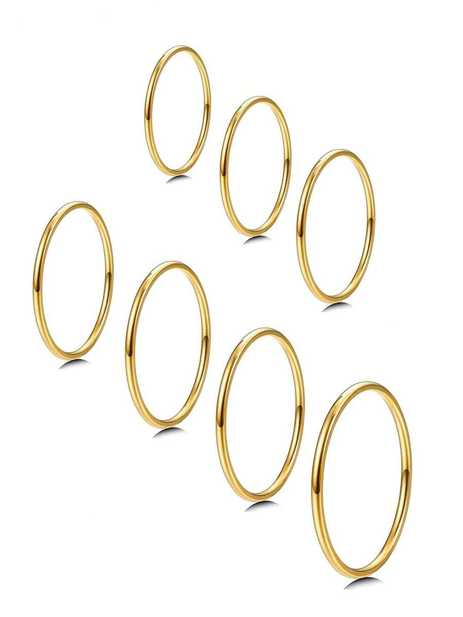 BaoDeFeer 1mm Stainless Steel Stackable Rings For Women | 18K Gold Plated Thin Rings | Knuckle Rings For Thumb, Index, Comfortable Size 3/4/5/6/7/8/9 - Gold - View 1