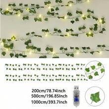 1串LED常绿叶子灯串,悬挂式仙女灯,USB供电(不含电池),8种灯光模式,2米/5米/10米可选,绿色悬挂式人造植物,适用于节日派对、房间装饰、情人节、婚礼、订婚、斋月、复活节、卧室、墙面和室内装饰 - 燈串 - 查看 4