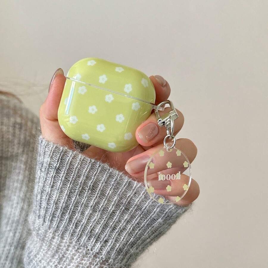 Minimalist Fresh Green Small White Flower With Transparent Round Flower Pendant Earphone Case Compatible With Airpods Pro 2, Cute Apple 4 Minimalist 3 New 1/2 Generation Earphone Case For Women