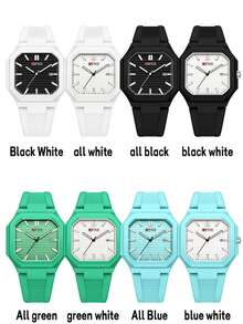 SANDA. Đồng hồ đeo tay OFNS Student Casual Quartz, mặt số chữ số Ả Rập, dạ quang, lịch, chống nước, dây đeo silicon, đồng hồ thời trang dành cho nam và nữ. - Một kích thước - Xem 9