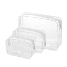 3件套TSA认证透明化妆包，中号，符合3-1-1液体规定，带金属拉链，男女通用旅行化妆包，符合机场航空规定，白色洗漱包，旅行洗漱包，淋浴包，防水大容量，女士收纳袋，旅行必备，邮轮必备，度假必备，旅行用品 - 白色 - 查看 2