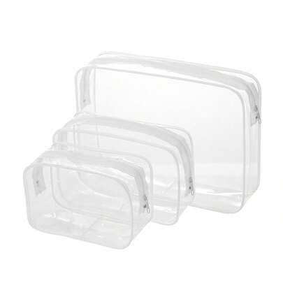 3pcs TSA Approved Transparent Cosmetic Bag Set, Medium Size, Suitable For 3-1-1 Liquid Regulations, With Metal Zipper, Unisex Travel Makeup Pouch, Compliant With Airport Aviation Rules, White Toiletries Bag Travel Toiletry Bag Wash Bag Shower Bag Waterproof Bag Large Capacity For Women Packing Cubes Travel Essentials For Women Cruise Essentials Vacation Essentials Travel Stuff