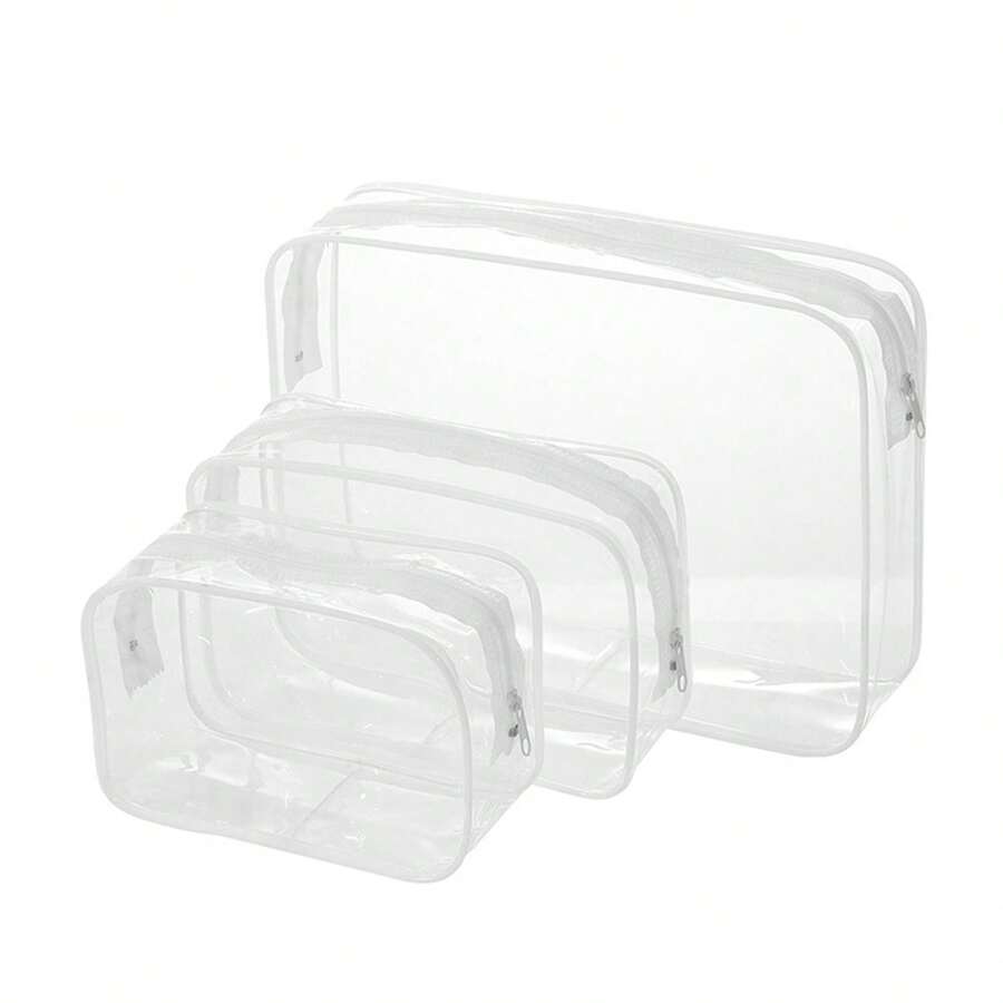 3件套TSA认证透明化妆包，中号，符合3-1-1液体规定，带金属拉链，男女通用旅行化妆包，符合机场航空规定，白色洗漱包，旅行洗漱包，淋浴包，防水大容量，女士收纳袋，旅行必备，邮轮必备，度假必备，旅行用品