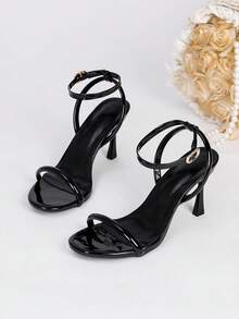 Women's Round Toe Slingback Stiletto Heels Sandals, Black High Heels For Summer - Black - View 1
