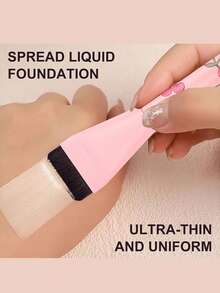 Pink Cherry Blossom Print Flat Foundation Brush, Seamless Concealer Brush, Thin Face Mask Brush For Beginners, Flat Head Brush, Seamless Makeup Brush - Multicolor - View 4