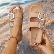 FZY 2026 Spring New Women's Plus Size Wide-Waist Sandals, Waterproof, Non-Slip, Thick Sole, Height Increase, Letter Print, Tower Buckle Design, Casual, Comfortable, And Versatile Beach Shoes, Easter Fashion Item - Women's Casual Sneakers - 橘色 - 查看 4