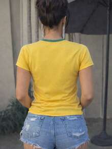 Women's T-Shirt Brazil Baby Look Brazilian National Team World Cup Look Casual Fan Blouse Women's Fashion - 黃色 - 查看 2