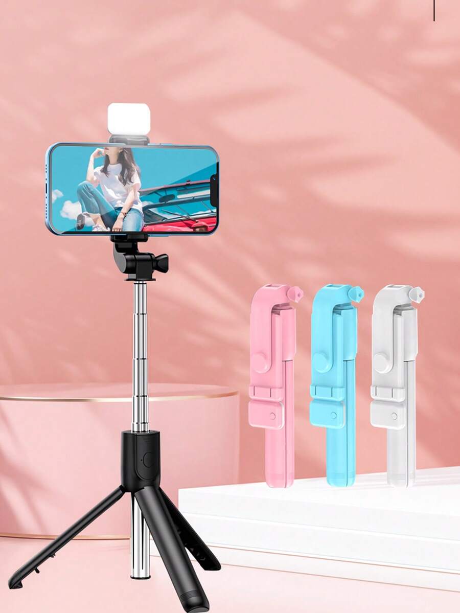 无线手机自拍杆，带直播美颜补光灯、便携式一体三脚架和自拍灯 - 自拍桿 - 查看 1
