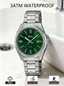 BIDEN 1pc Women's Watch Waterproof Night Light Date Women's Fashion Business Watch Stainless Steel Strap Quartz Women's Watch Women's Edition - Green - View 6