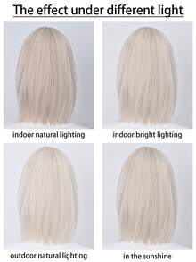 12 Inch Golden Bobo Wig For Women - With Bangs, Realistic Hairline, High-Quality Synthetic Hair | Everyday/Party Styling - Gold - View 8