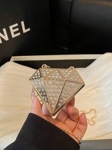 New Diamond-Shaped Box Clutch Bag, Fashion Evening Bag With Chain Strap, Shoulder Bag Gift For Date Night - Gold - View 5